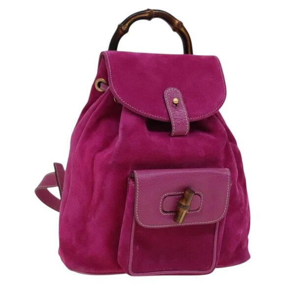 GUCCI Bamboo Backpack Suede Pink Gold 003 1705 0030 Auth - Picture 1 of 16